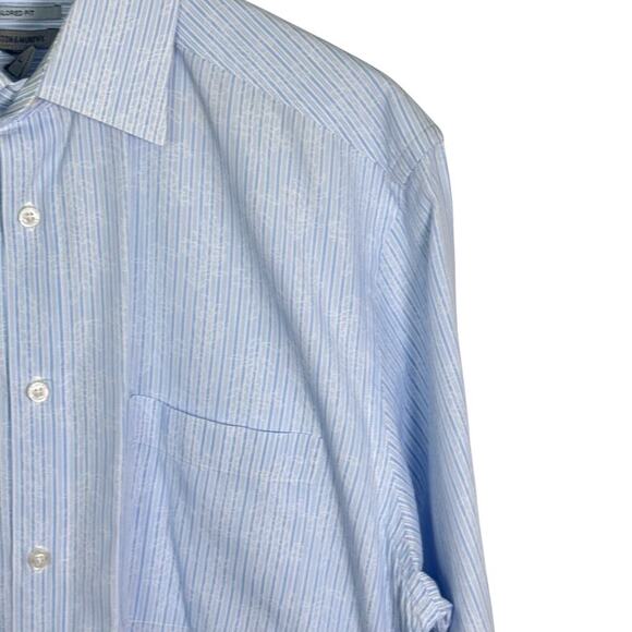 JOHNSON & MURPHY Tailored Fit Long Sleeve Floral Striped Button Down Shirt Sz L - Picture 3 of 13